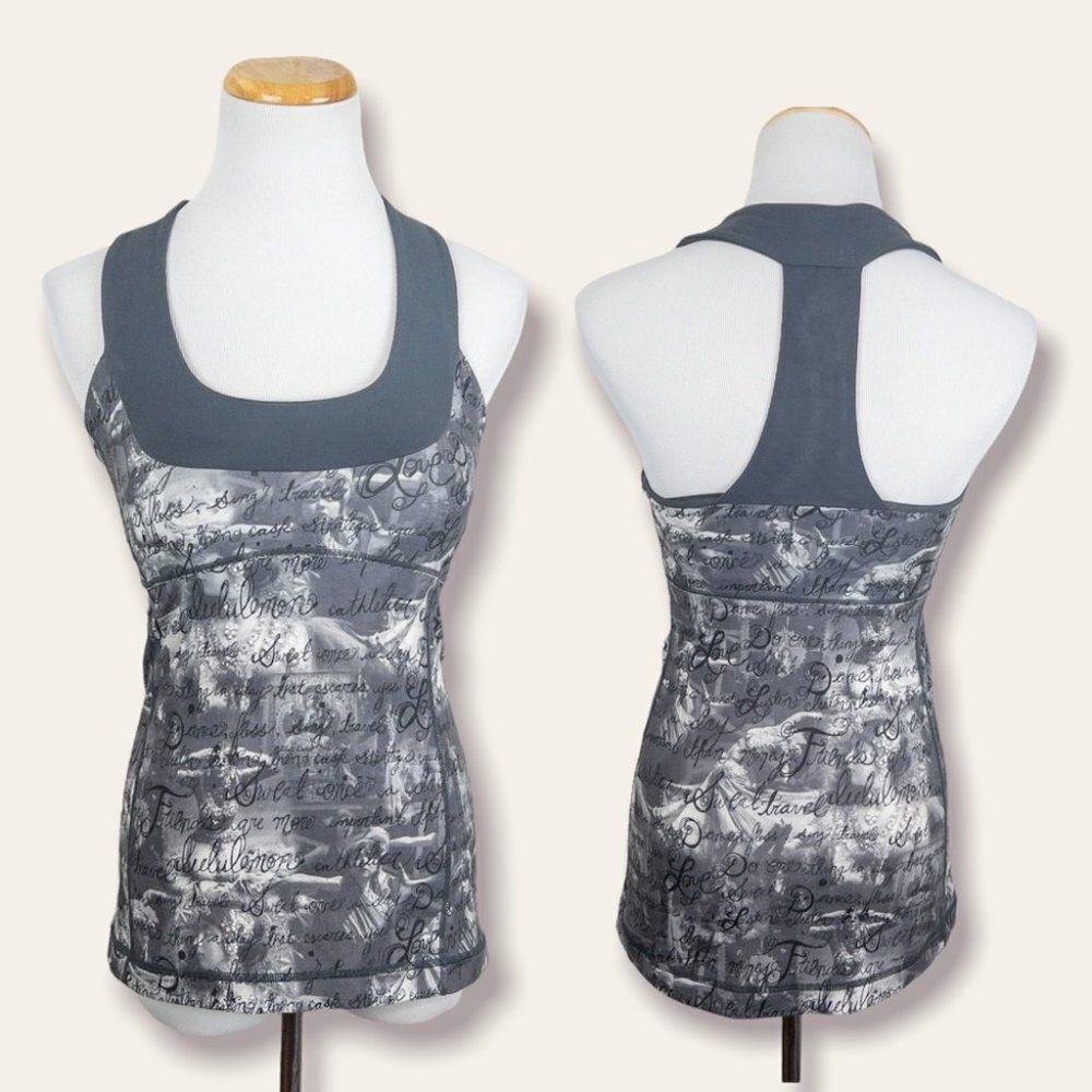 𝅺Lululemon Womens Size 4 Scoop Neck Tank Inky Manifesto India Gray Rare Yoga
